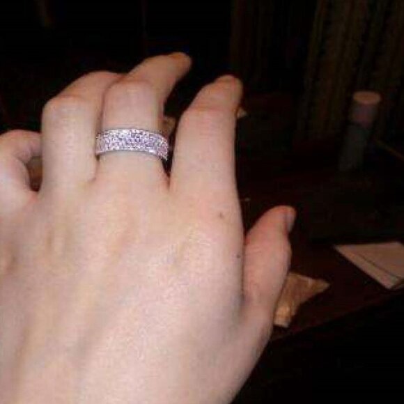 5 Row Micro Pave CZ SS Eternity Wedding Band - Picture 5 of 12